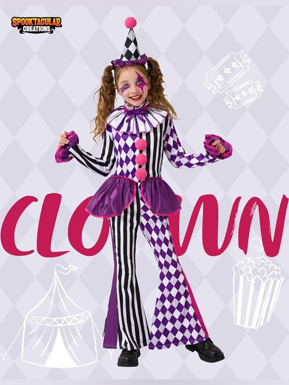 Spooktacular Creations Halloween Jester Clown Costume for Girls - Small